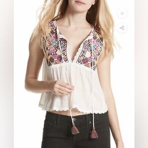 Free People - Lohri Embroidered Tassel Top in Ivory